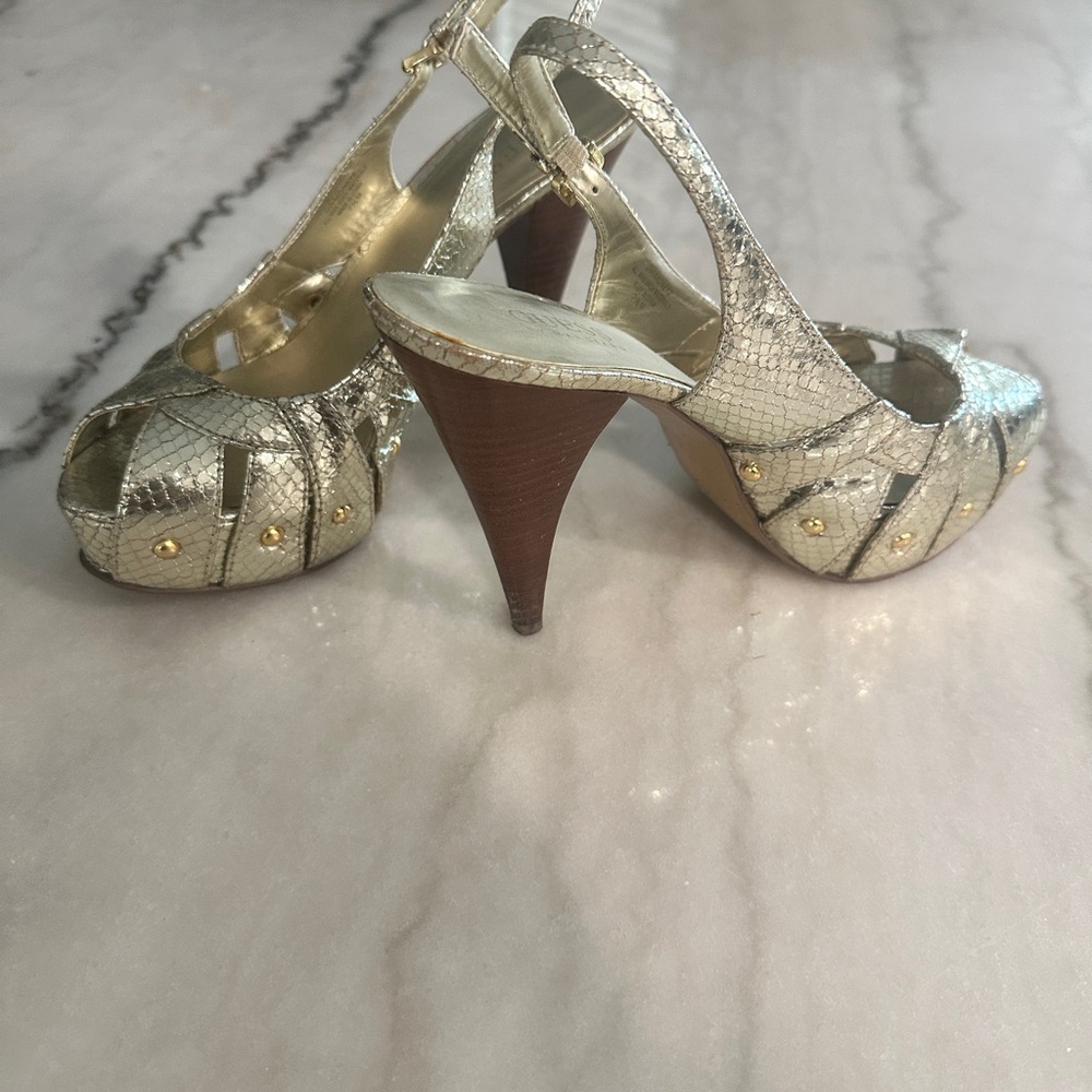 Guess Metallic Gold Peep-Toe Heels